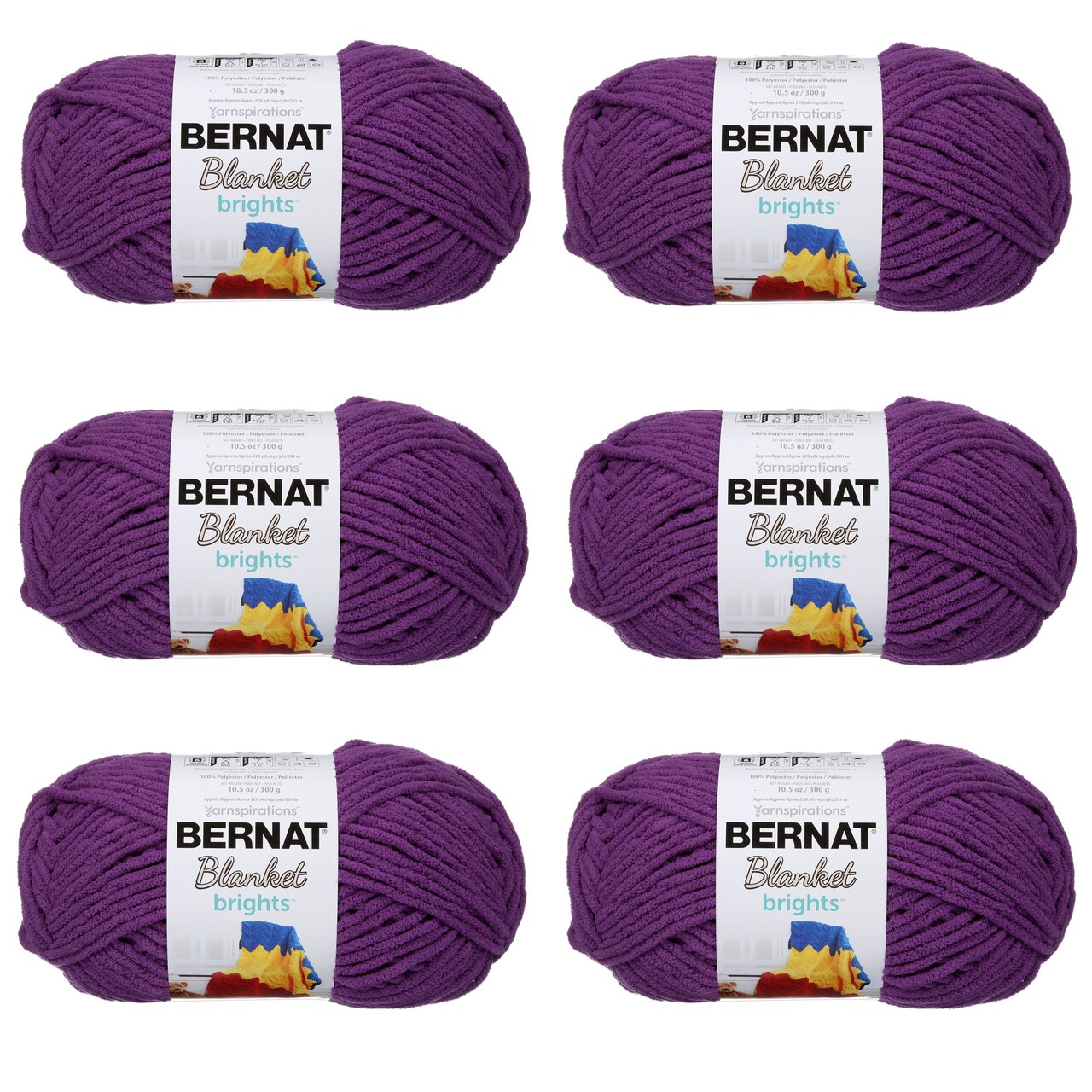 Multipack of 6 - Bernat Blanket Brights Big Ball Yarn-Pow Purple